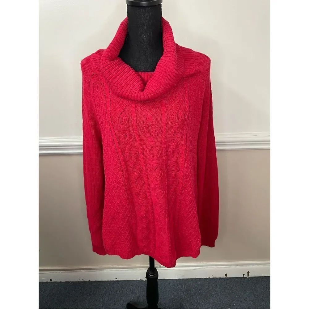 Kim Rogers Cowl Neck Red Sweater Size Large